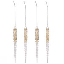 Prodotto Ghiaccioli decorativi per appendere glitter champagne 14,5 cm 4 pezzi