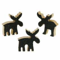 Prodotto Decorazioni natalizie in legno di alce glitter nero 5×5,5 cm 12 pz