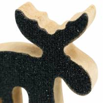 Prodotto Decorazioni natalizie in legno di alce glitter nero 5×5,5 cm 12 pz