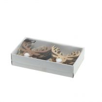 Prodotto Decorazioni per Natale Testa di alce da sospendere Legno Marrone, naturale 6,5 x 7 cm 8 pezzi