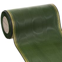 Prodotto Elegante nastro a ghirlanda in moiré, 175 mm, verde scuro con bordo perlato e trama in taffetà per occasioni festive.