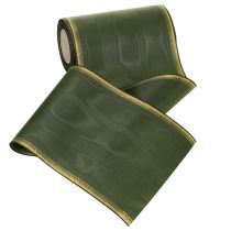 Prodotto Elegante nastro a ghirlanda in moiré, 175 mm, verde scuro con bordo perlato e trama in taffetà per occasioni festive.