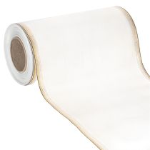 Prodotto Elegante nastro a ghirlanda moiré, 200 mm bianco con bordo perlato oro e finitura speciale, 25 m - Perfetto per decorazioni e celebrazioni