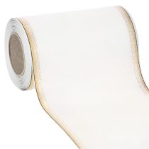 Prodotto Elegante nastro a corona moiré con bordo dorato, decorazione per matrimonio, nastro da lutto, bianco 150 mm x 25 m
