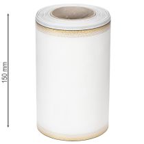 Prodotto Elegante nastro a corona moiré con bordo dorato, decorazione per matrimonio, nastro da lutto, bianco 150 mm x 25 m