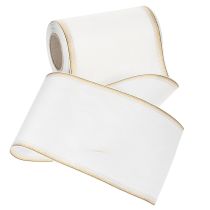 Prodotto Elegante nastro a corona moiré con bordo dorato, decorazione per matrimonio, nastro da lutto, bianco 150 mm x 25 m
