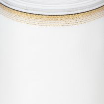 Prodotto Elegante nastro a corona moiré con bordo dorato, decorazione per matrimonio, nastro da lutto, bianco 150 mm x 25 m