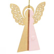 Prodotto Ornamenti di carta a forma di angelo, colore albicocca e oro, 12 cm, set da 4