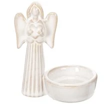 Prodotto Decorazione a forma di angelo in ciotola con piccola figura e portacandele rotondo da 10 cm, 3 pezzi