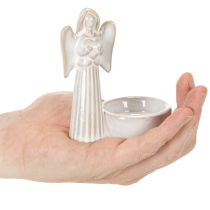 Prodotto Decorazione a forma di angelo in ciotola con piccola figura e portacandele rotondo da 10 cm, 3 pezzi