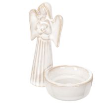 Prodotto Decorazione a forma di angelo in ciotola con piccola figura e portacandele rotondo da 10 cm, 3 pezzi