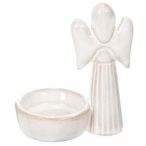 Prodotto Decorazione a forma di angelo in ciotola con piccola figura e portacandele rotondo da 10 cm, 3 pezzi