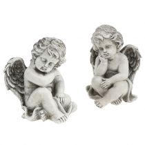 Angelo decorativo in grigio seduto 13,5 cm 2 pezzi