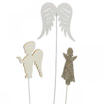 Prodotto Angelo spina dell&#39;avvento, ali da attaccare, angelo in legno, decorazione natalizia natura, bianco, glitter oro 18 pezzi
