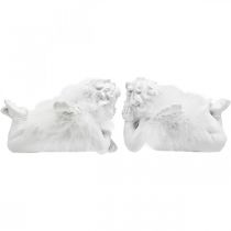 Prodotto Angelo sdraiato, decorazione natalizia, decorazione angelo con piume, Avvento bianco H8 / 8,5 cm L14 / 12,5 cm set di 2