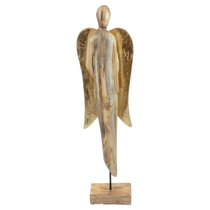 Angelo in legno figura in legno angelo decorazione oro naturale 17×9,5×58cm