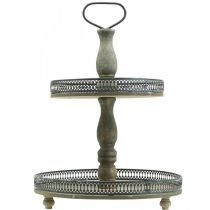 Prodotto Alzata per torte Deco Alzata per torte con piante in legno Vintage H47cm Ø34cm
