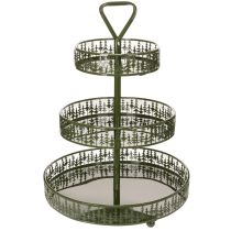 Prodotto Alzata da portata a più livelli in metallo, verde, tre ripiani, decorazione a forma di abete, rotonda, 49 cm