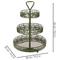 Prodotto Alzata da portata a più livelli in metallo, verde, tre ripiani, decorazione a forma di abete, rotonda, 49 cm