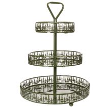 Prodotto Alzata da portata a più livelli in metallo, verde, tre ripiani, decorazione a forma di abete, rotonda, 49 cm