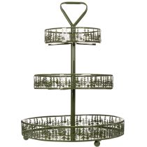 Prodotto Alzata da portata a più livelli in metallo, verde, tre ripiani, decorazione a forma di abete, rotonda, 49 cm