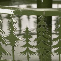 Prodotto Alzata da portata a più livelli in metallo, verde, tre ripiani, decorazione a forma di abete, rotonda, 49 cm