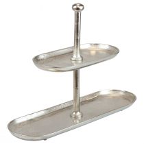 Alzata per torta decorazione da tavolo vintage in metallo argento a 2 livelli 52×16×39 cm
