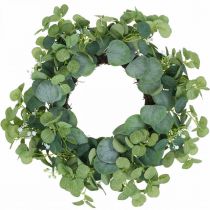 Ghirlanda decorativa eucalipto verde fiori bianchi artificiale Ø45cm