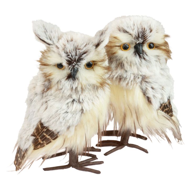 Prodotto Figure di gufi con decorazione di gufi, decorazione di animali della foresta 21/22 cm bianco-marrone set da 2
