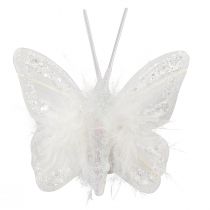 Prodotto Farfalle di piume su clip glitter bianco 5x4,5 cm 4 pz