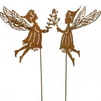 Fata primaverile su un bastone, spina decorativa, elfo fiore in patina di metallo L33cm 4 pezzi