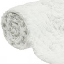 Runner da tavola in finta pelliccia bianca, fascia decorativa in pelliccia 15×200 cm