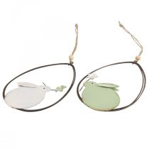 Decorazione per finestra, coniglietto pasquale in metallo, decorazione sospesa Pasqua 15 cm 4 pezzi verde bianco
