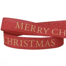 Prodotto Nastro natalizio festivo in rosso con scritta dorata &quot;Buon Natale&quot;, larghezza 25 mm, lunghezza 15 m