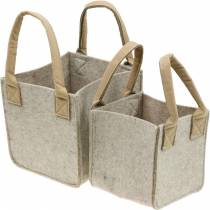 Fioriera in feltro, feltro beige, cestino in feltro con manici, decoro in feltro, set di 2