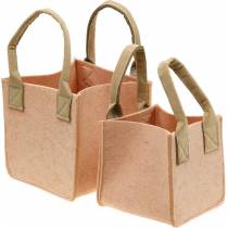 Borsa in feltro rosa fioriera con manici decorazione in feltro set di 2