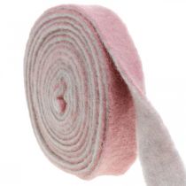 Cerniera a vaso, nastro decorativo feltro di lana rosa antico / grigio L 4,5 cm L 5 m