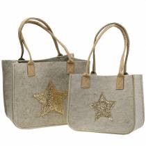 Borsa in feltro con paillettes stella natura set di 2