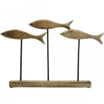 Decoro marittimo, scultura decorativa, pesce in legno su supporto, colore naturale, nero H30cm L45cm