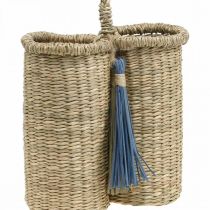 Portabottiglie in erba marina, cesto per bottiglie intrecciato, decorazione da balcone, cesto decorativo per appendere la natura, blu H20cm W22cm