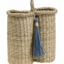 Prodotto Portabottiglie in erba marina, cesto per bottiglie intrecciato, decorazione da balcone, cesto decorativo per appendere la natura, blu H20cm W22cm