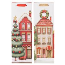 Prodotto Sacchetto regalo con bottiglia, casetta di Natale e albero di Natale, 36 cm, 2 pezzi