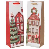 Prodotto Sacchetto regalo con bottiglia, casetta di Natale e albero di Natale, 36 cm, 2 pezzi