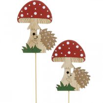 Tasselli decorativi, decorazione autunnale in legno, riccio con fungo H11cm L34cm 12pz