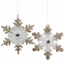 Prodotto Decorazione albero di Natale fiocco di neve glitter perla 2 pezzi