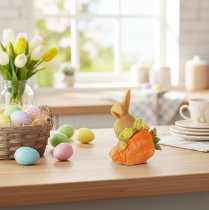 Prodotto Coniglio decorativo con carota, statuette decorative di coniglietto pasquale, 6 cm, 3 pezzi