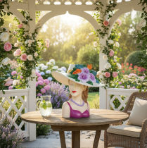 Prodotto Vaso di fiori a forma di donna con cappello, con fiori, decorazione per vasi di piante, per uso interno ed esterno, 20 cm