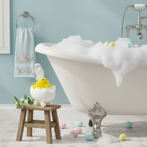 Prodotto Decorazione pasquale a forma di pulcino, pulcino in ciniglia nella vasca da bagno, giallo, 9 cm