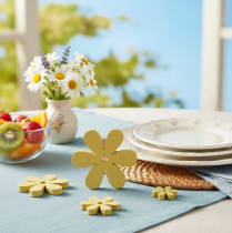 Prodotto Decorazione da tavolo in legno con fiori gialli, decorazione estiva da tavolo Ø2–6cm 20 pz.