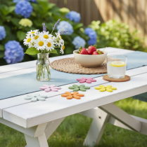 Prodotto Decorazione sparsa fiori in legno decorazione da tavola colorata Ø3-4cm 48 pz